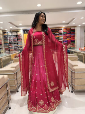 rani pink embroidered lehenga set with traditional dupatta