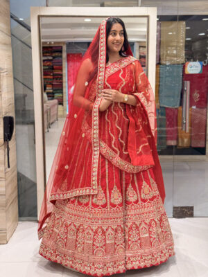 classic red embroidered lehenga set with designer dupatta
