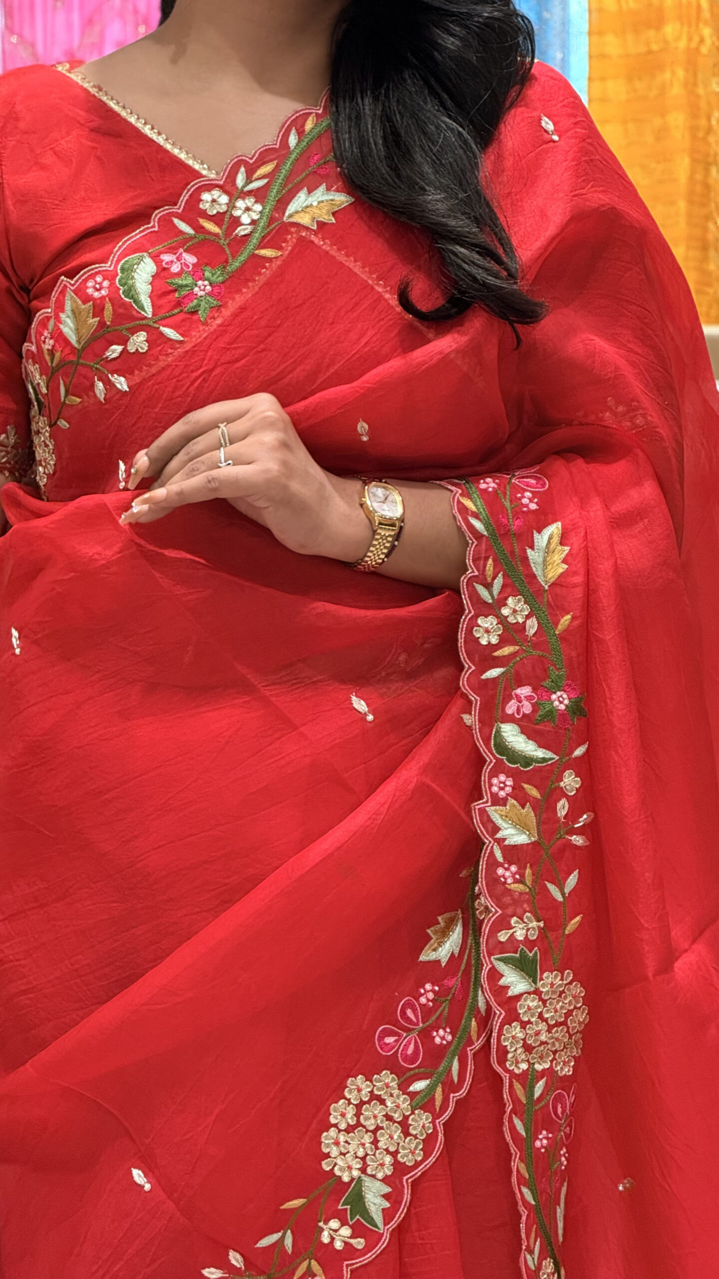 elegant red floral embroidered saree with designer blouse elegant red floral embroidered saree with designer blouse