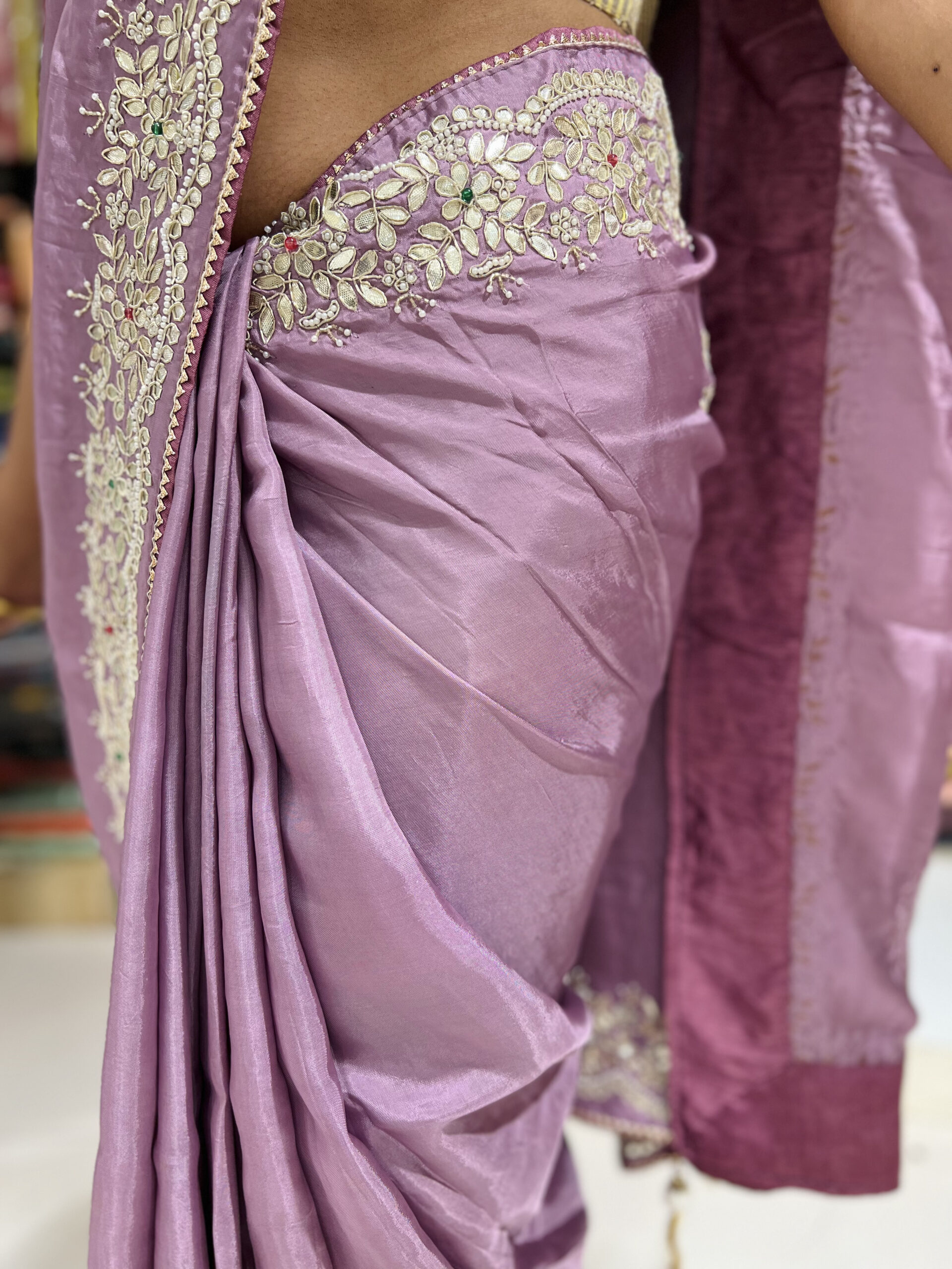 elegant lavender embroidered saree with designer border elegant lavender embroidered saree with designer border