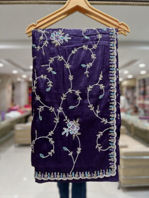 royal purple embroidered saree