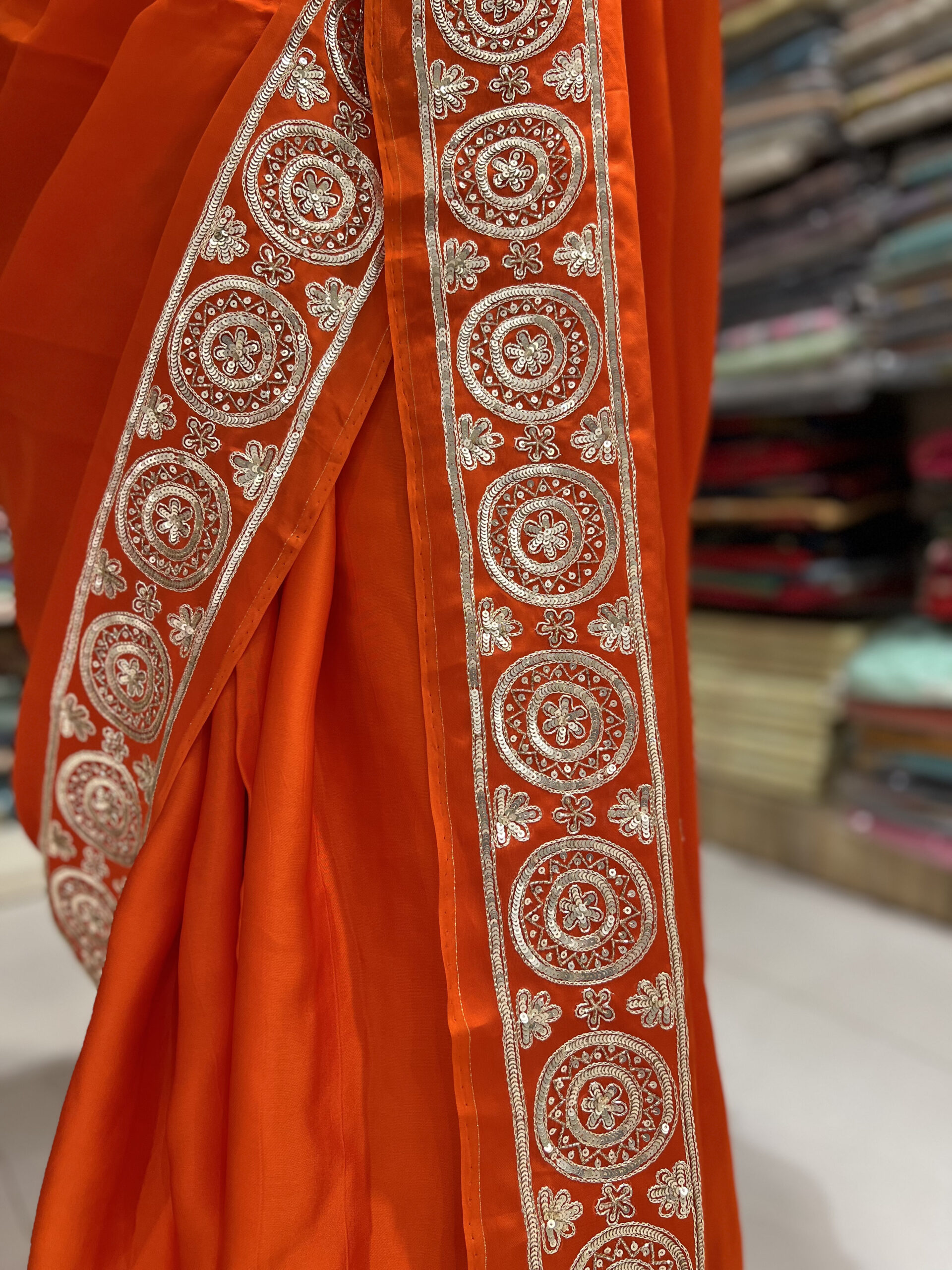 vibrant orange embroidered saree vibrant orange embroidered saree
