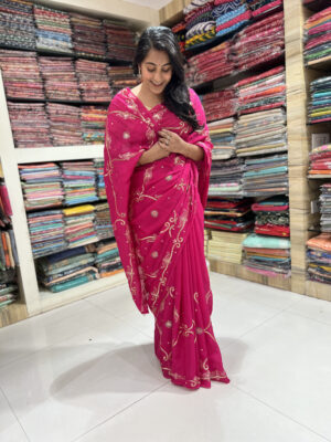 elegant rani pink embroidered saree