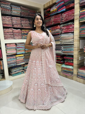 elegant blush pink embroidered lehenga set with designer dupatta