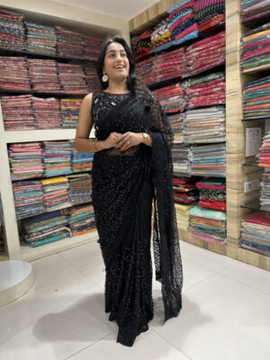 designer sequin embroidered net saree – classic black