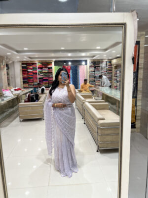 designer sequin net saree – pastel lavender