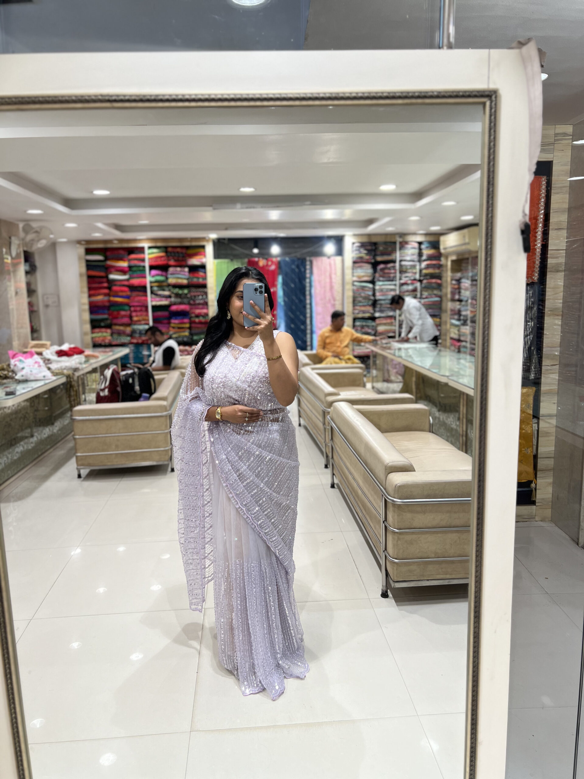 designer sequin net saree – pastel lavender designer sequin net saree – pastel lavender