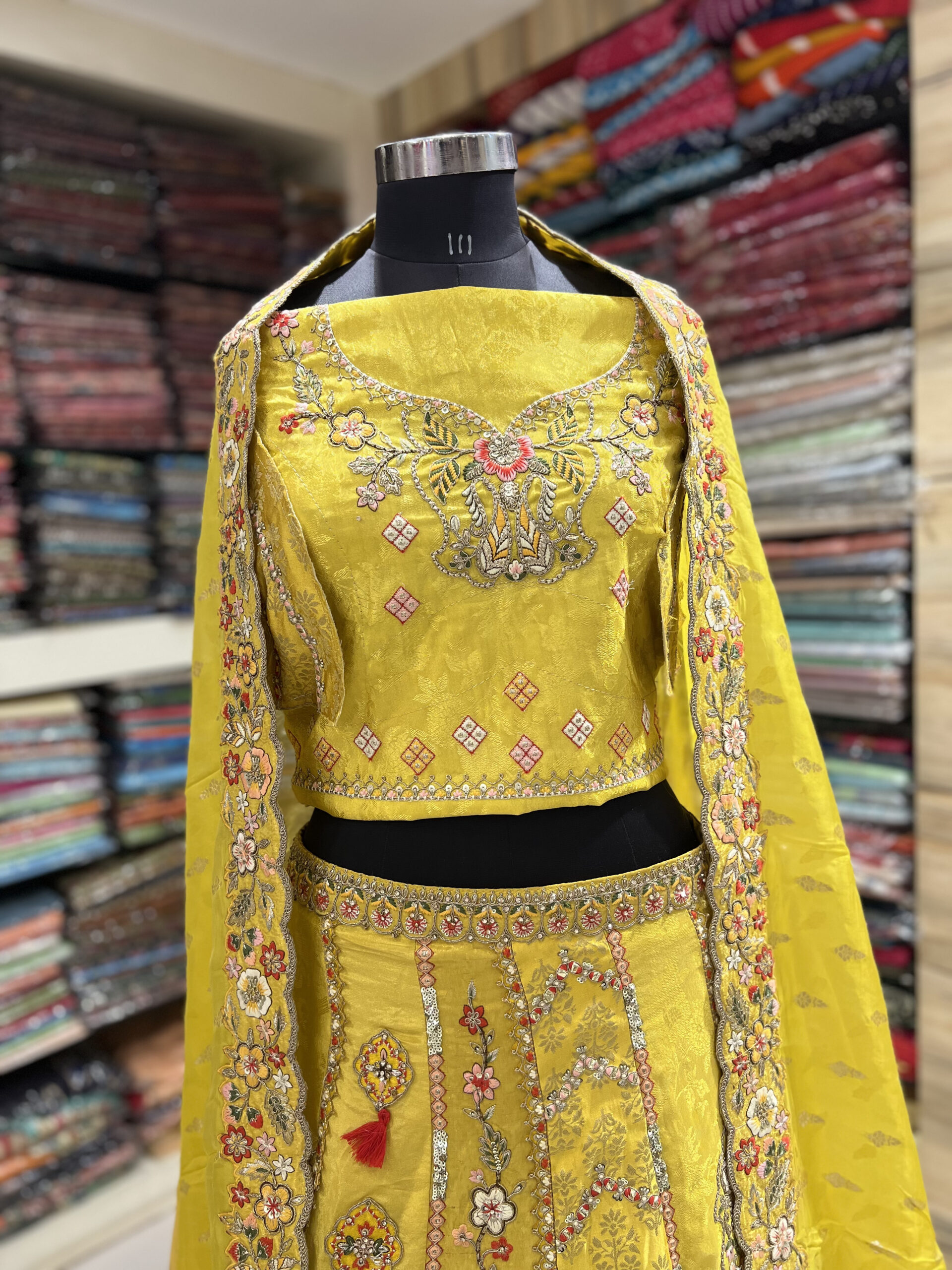 sunshine yellow floral printed lehenga set with embroidered dupatta sunshine yellow floral printed lehenga set with embroidered dupatta