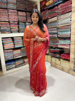 elegant embroidered saree – classic red
