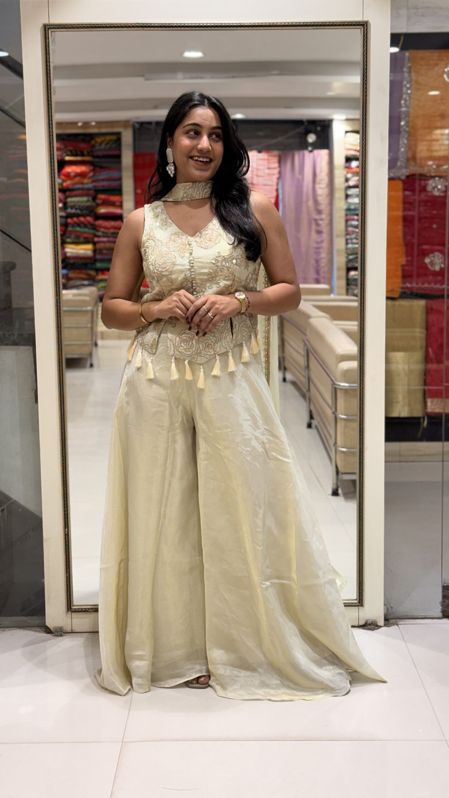 ivory embroidered peplum kurta set with palazzo & dupatta ivory embroidered peplum kurta set with palazzo & dupatta