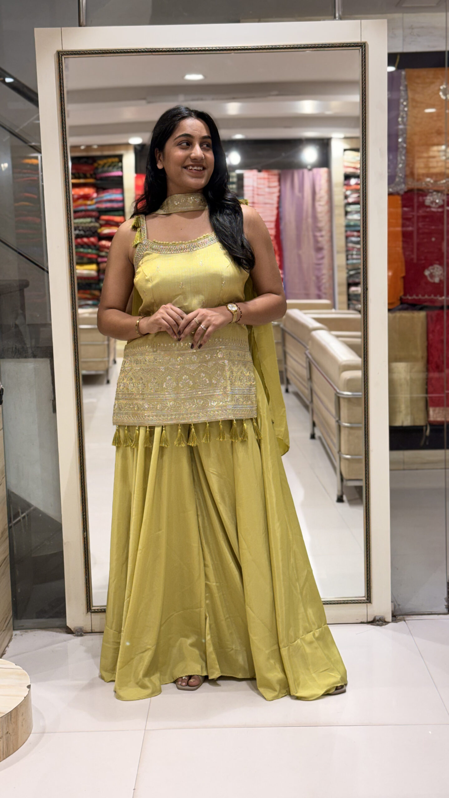 mustard yellow embroidered peplum kurta set with palazzo & dupatta mustard yellow embroidered peplum kurta set with palazzo & dupatta